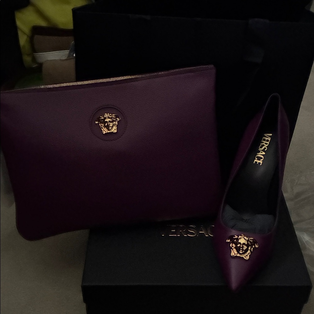 Versace Dark Purple Clutch and Heels